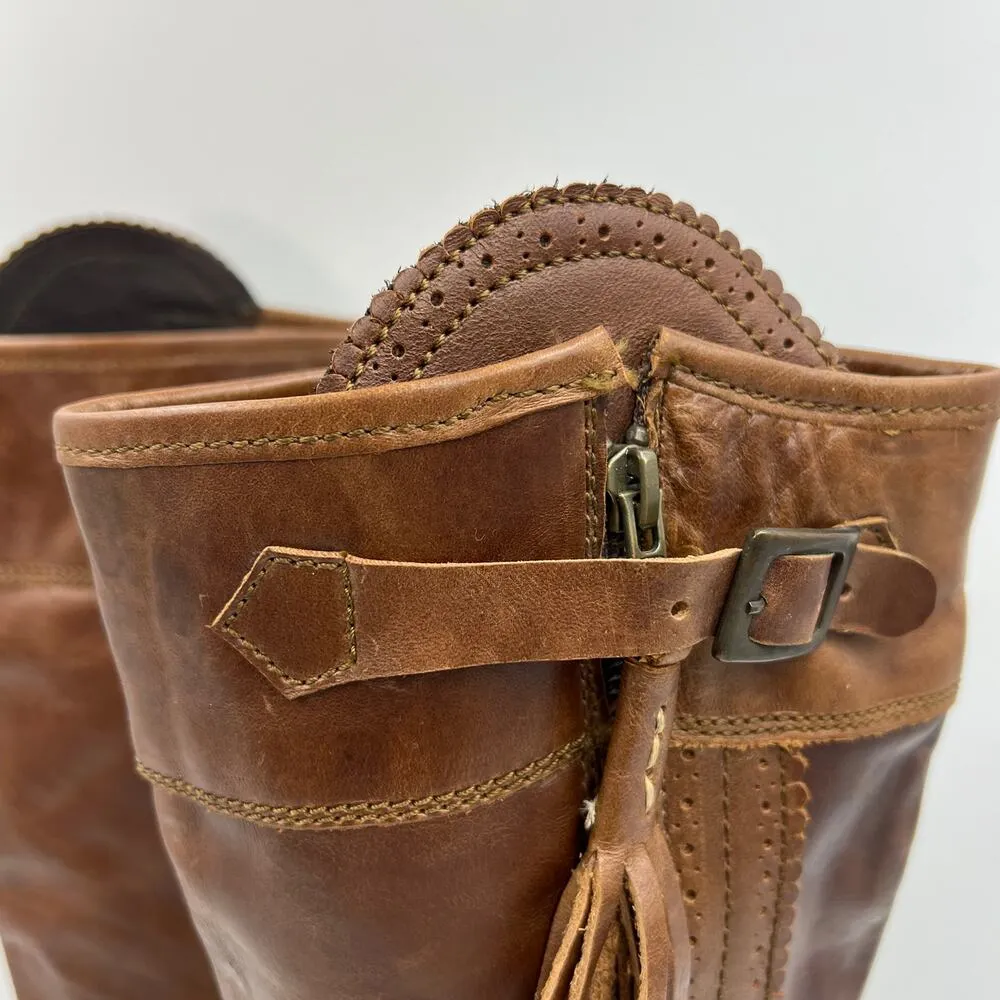 Anouk Riding Leather Knee High Boots Tassels Pirate Western Brown Size 6 - Image 2