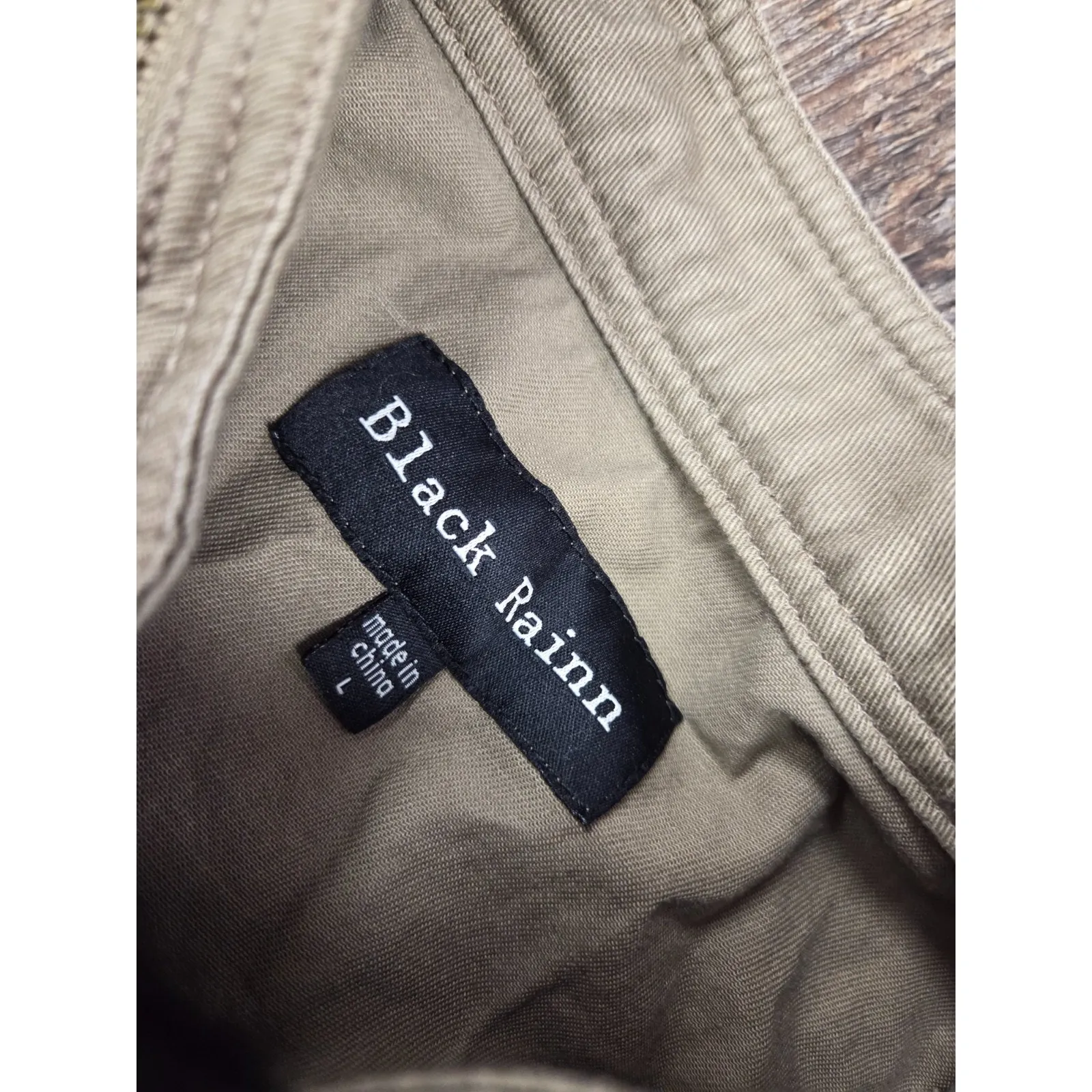 Black Rainn Green Denim Full Zip Mock Neck Jacket Knit Sleeves Large - Image 4