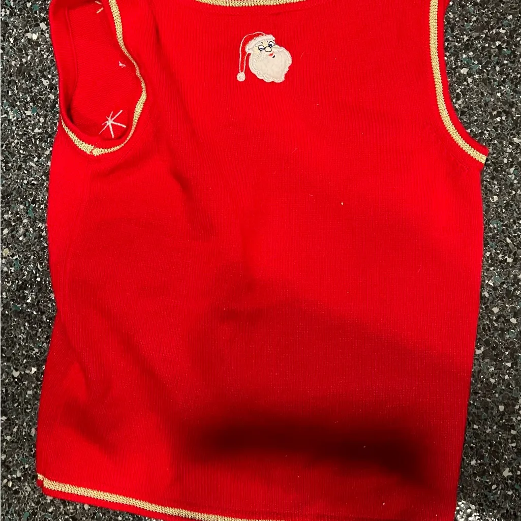 Women's Red Ugly Christmas Sweater Vest With Santa & Christmas Tree Small (4 - Image 4
