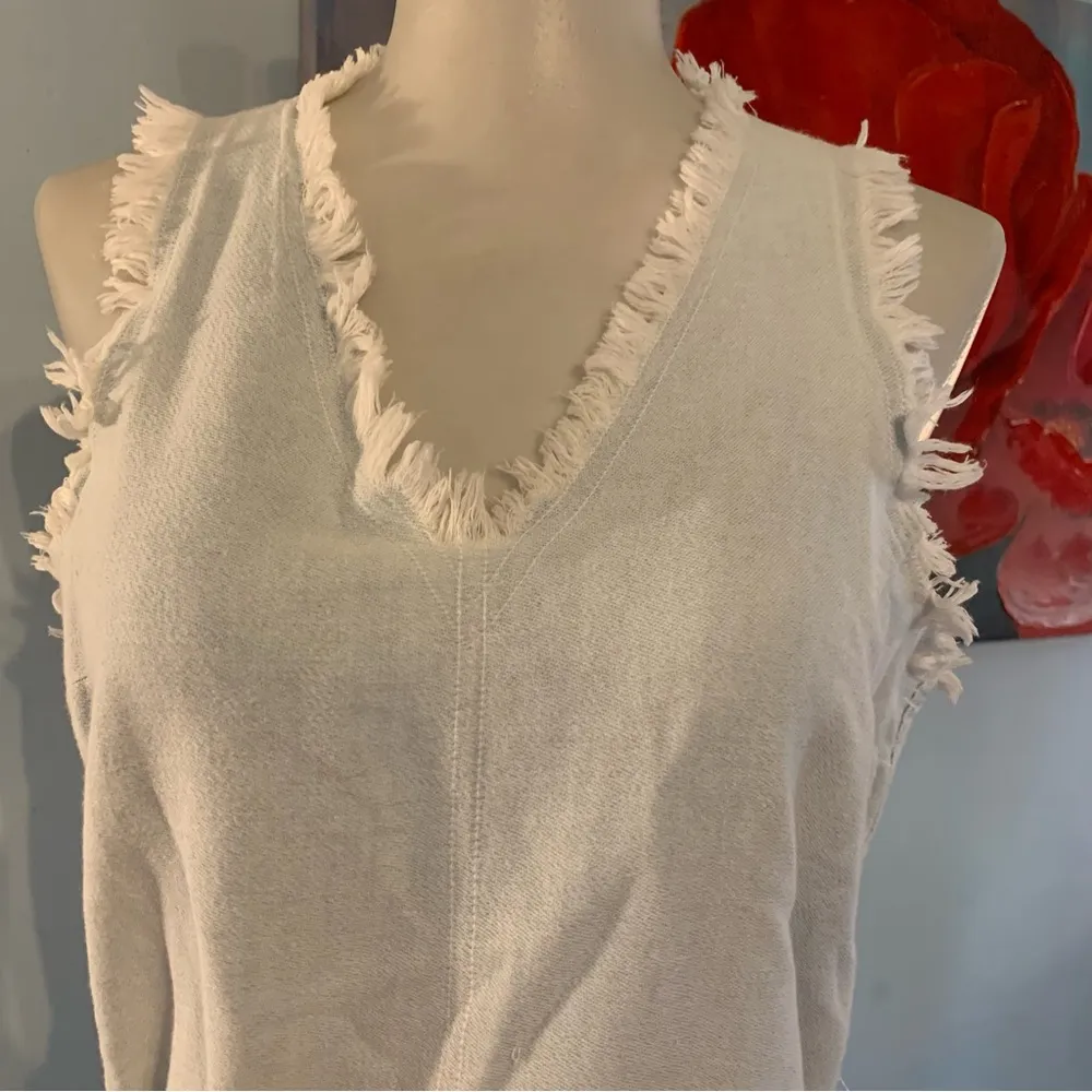 Rosie HW Paige Light Washed Blue Cotton Frayed Edge Sleeveless Dress XS - Image 3