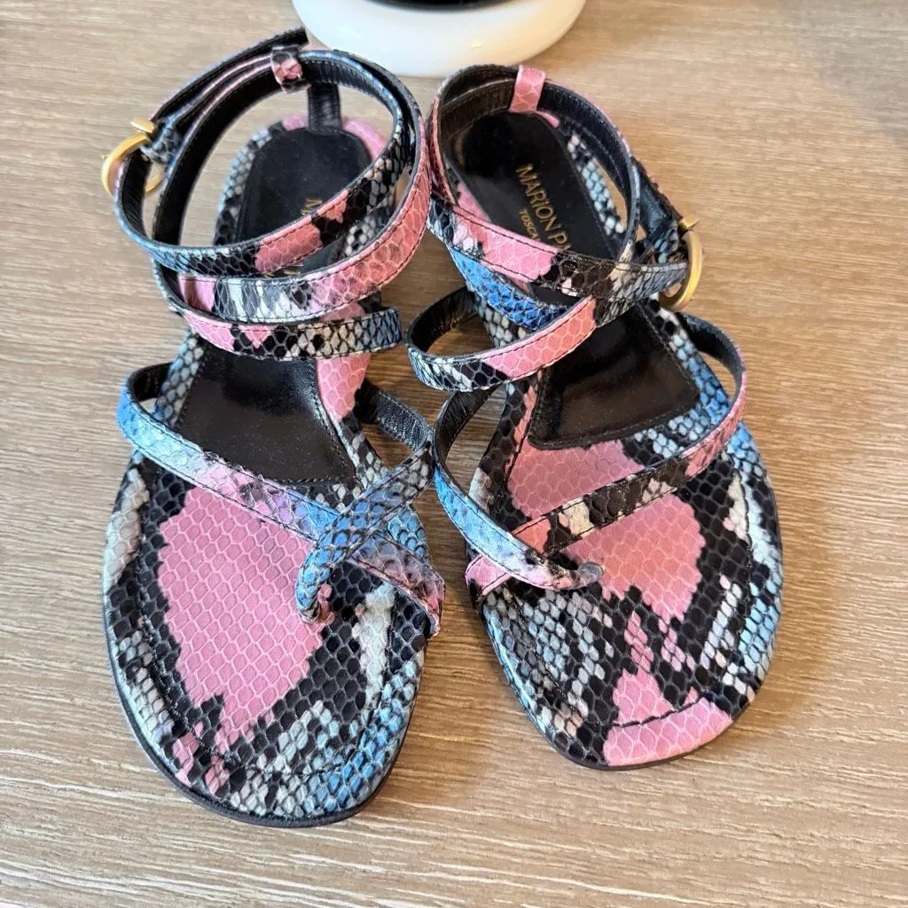 NWT Marion Parke Toscana Harvey Python Snakeskin Indigo Strappy Size 37 / 6.5 Blue - Image 4