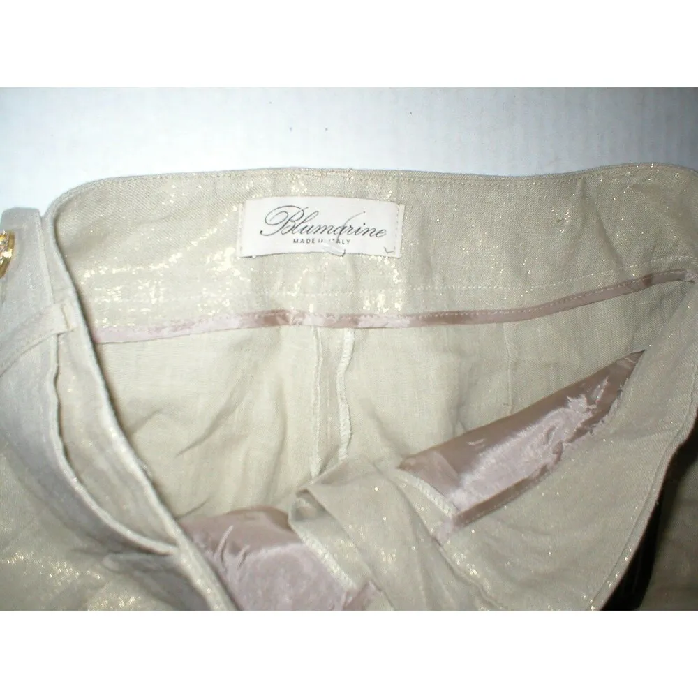 New NWT Womens Italy Designer Blumarine Linen Pants Metallic Gold Tall 28 X 36 - Image 4