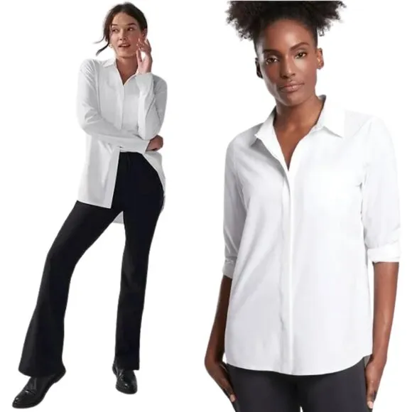 Athleta Urbanite 2.0 Button Down Top Shirt Blouse Women's 3X White Relaxed NWT - Image 2