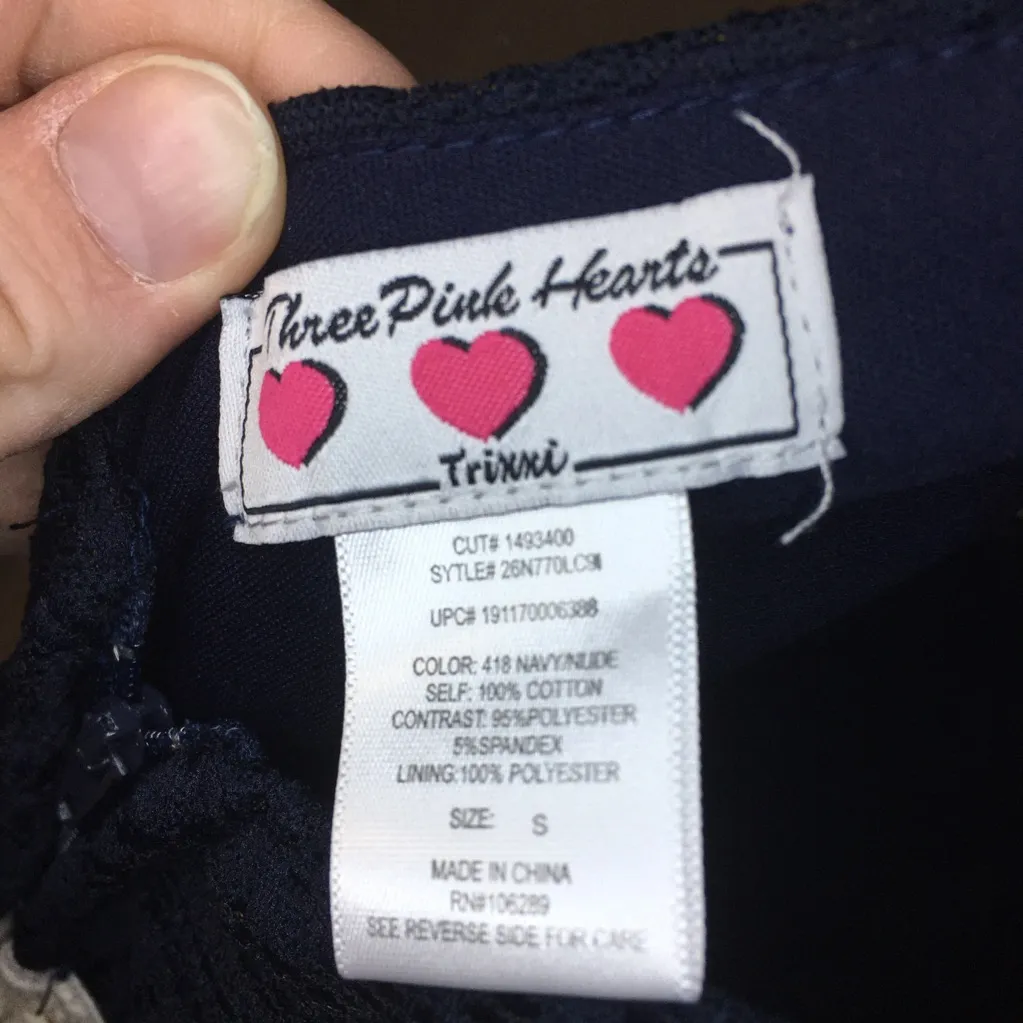 THREE PINK HEARTS Navy Blue Tank Top Dress Small Fit & Flare - Image 3