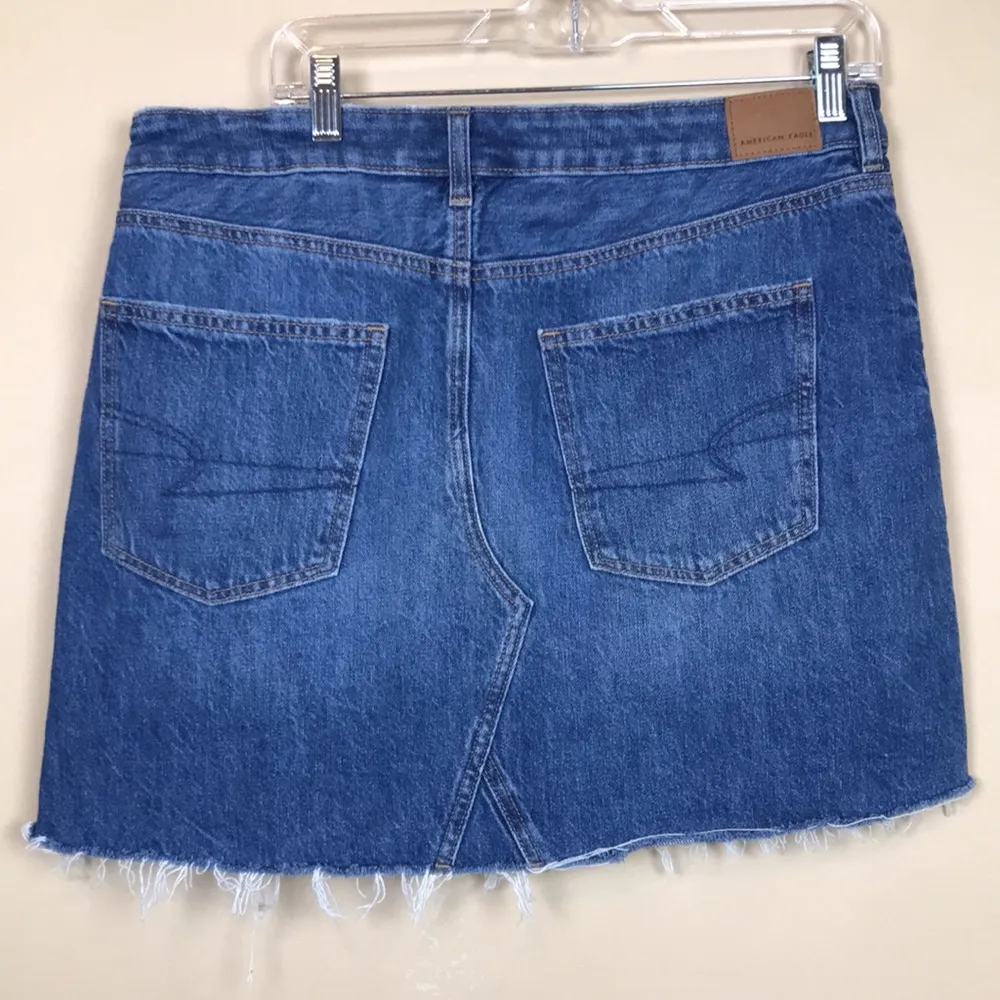 American Eagle Women’s Super Hi-Rise A-Line Distressed Denim Mini Skirt 14 Long - Image 6
