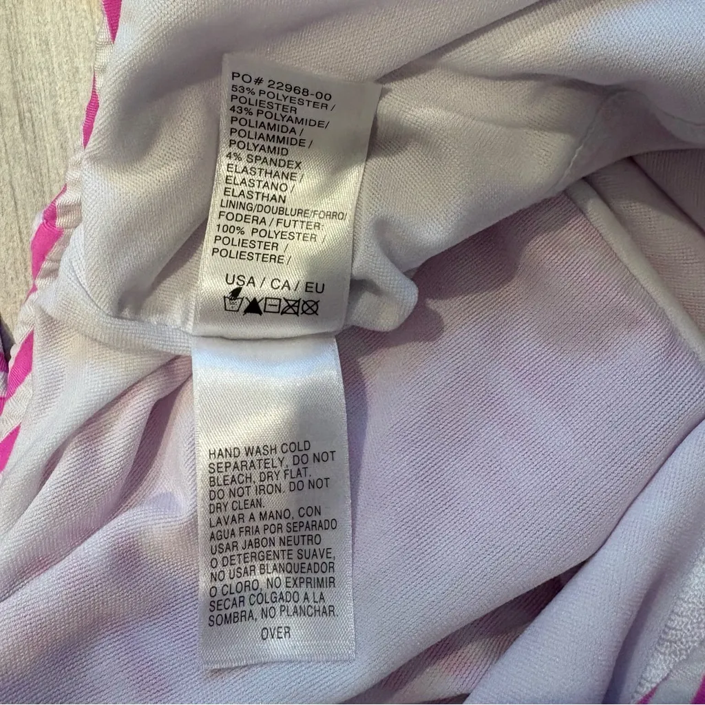 Splendid Seersucker Pink and White Striped Zip Front High Neck Swimsuit, Sz M - Image 13