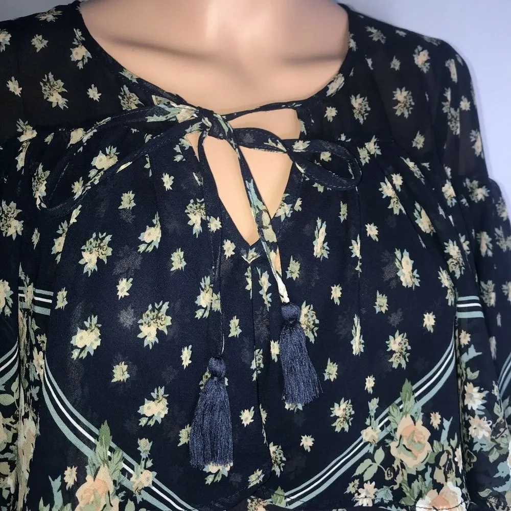 Flying Tomato Womens Blouse Top Blue Size Small Sheer Floral Short Sleeve Shirt - Image 2