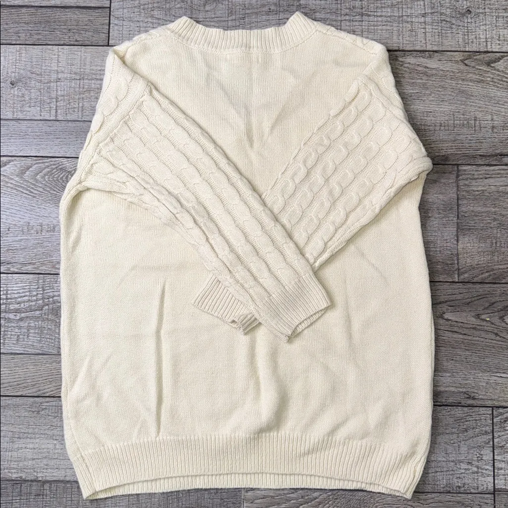 Women's Cream V-Neck Oversized Sweater - Image 2