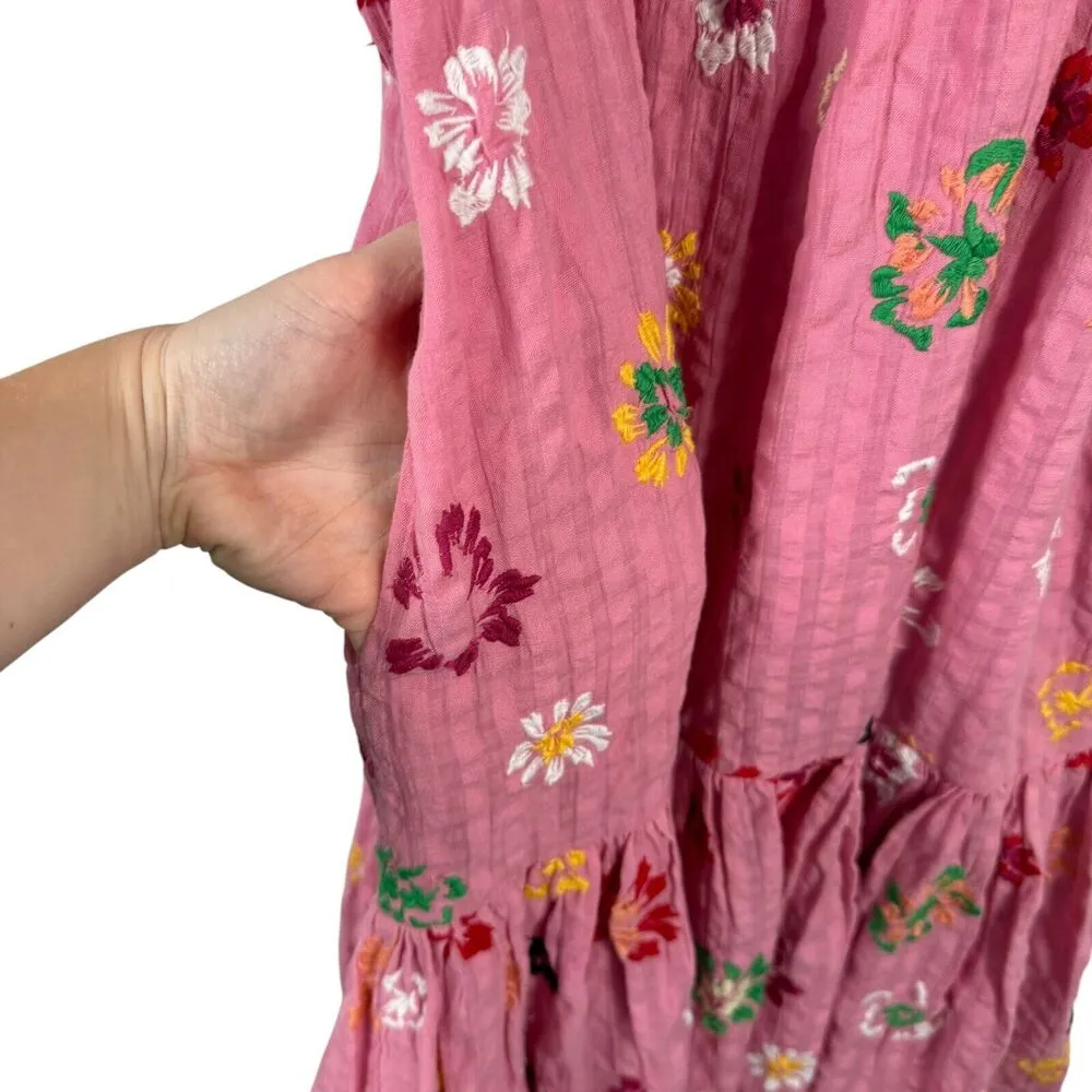 Tanya Taylor Leandra Pink Floral Embroidered Dress Swim Coverup Preppy Womens XS - Image 9