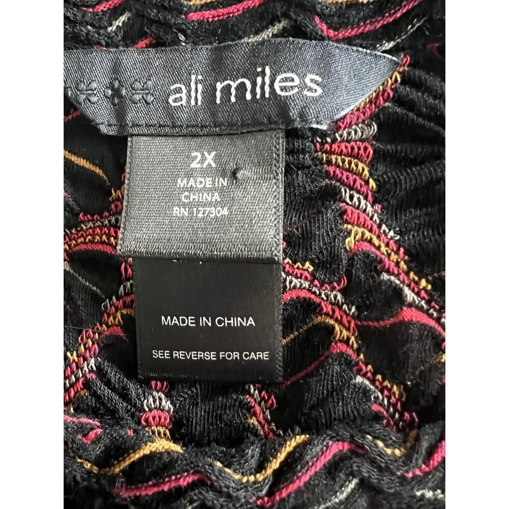 Ali Miles womens tunic 2X black with colorful yarn woven in 3/4 sleeves pocket - Image 9