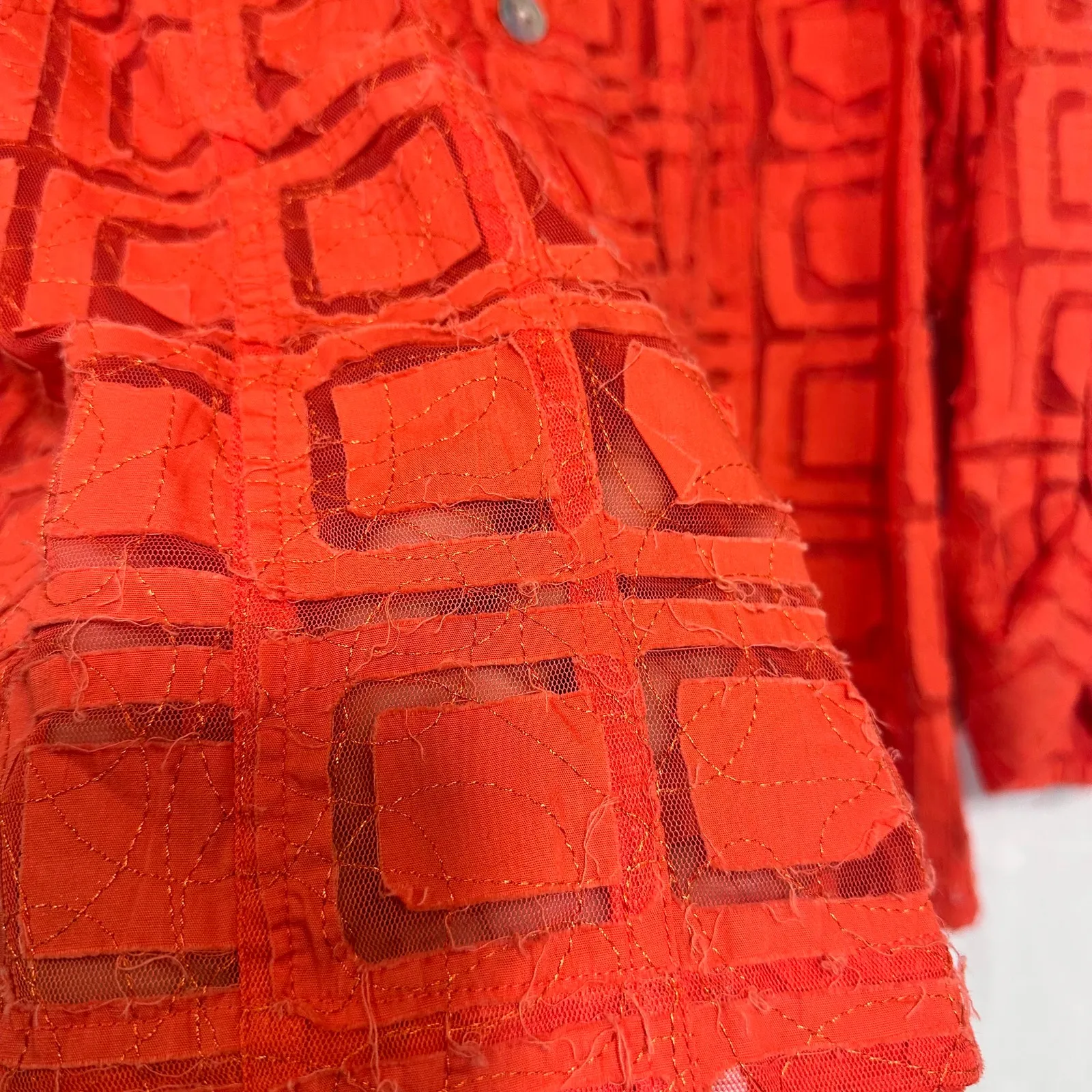 Ruby Road Orange Sheer Top Plus‎ 20W Mother of Pearl Buttons 3/4 Roll Tab Fringe - Image 3