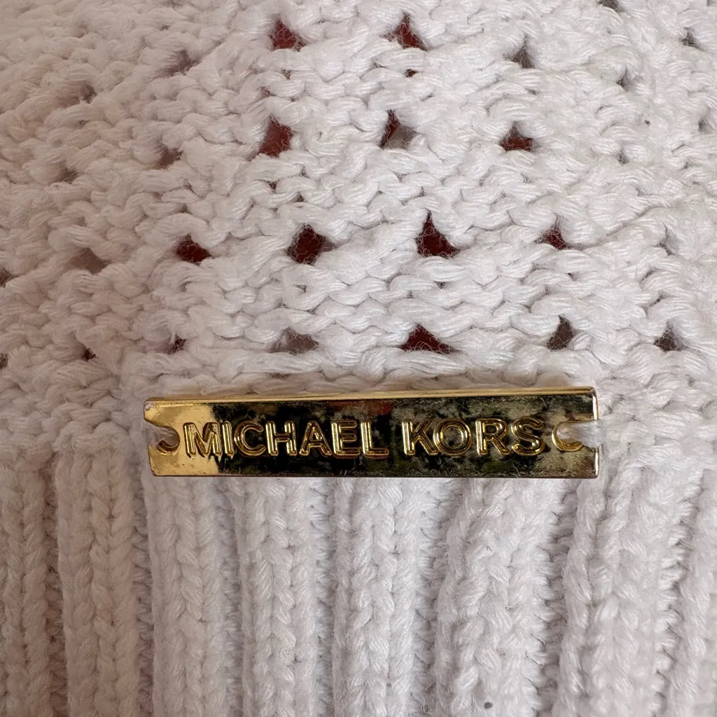 Michael Michael Kors White Open Knit Cotton Sweater Resort Chic Small - Image 5