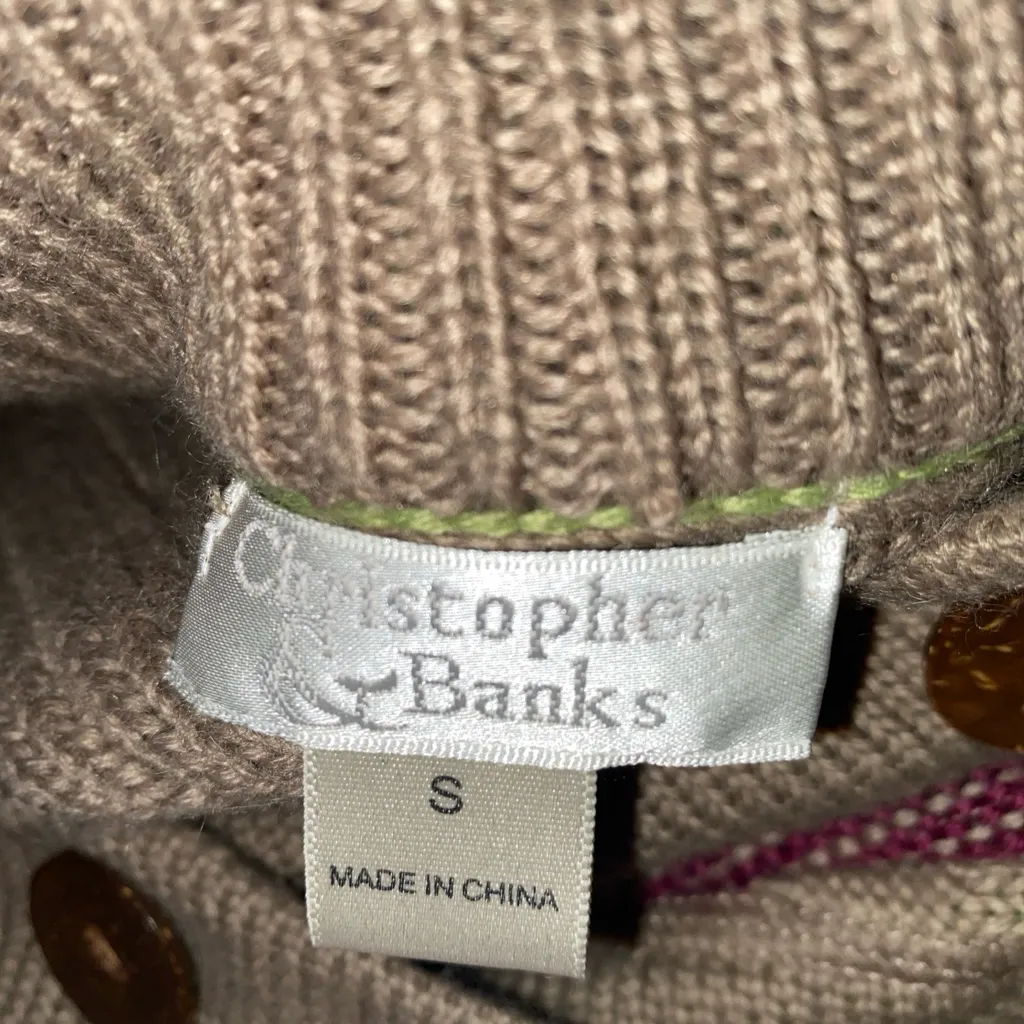 Christopher & Banks Wool Blend Color Block Chunky Knit Cardigan Sweater Sz S - Image 14