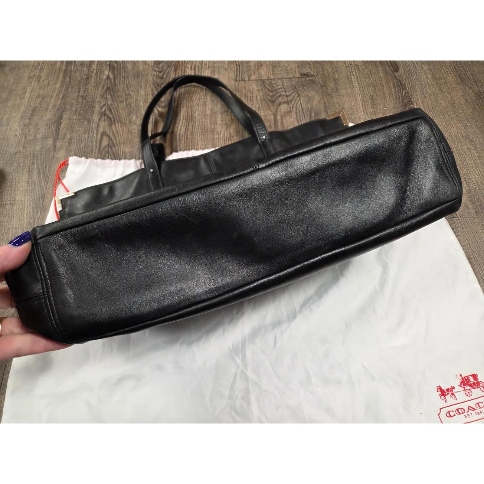 Coach Large Black Leather Tote Handbag Purse F33714 Large with Dust Bag Storage - Image 8