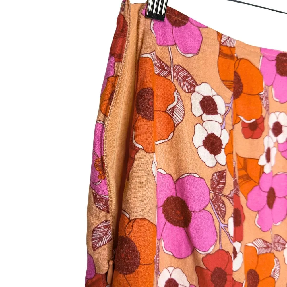 Urban Outfitters Rosie Notched Pelmet Linen Floral Mini Skirt Orange Size Medium - Image 7