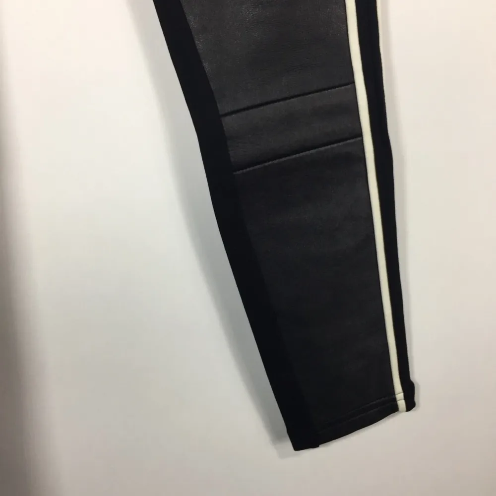 Sandro Leather Panel Leggings Tuxedo Stripe Size 0 - Image 11