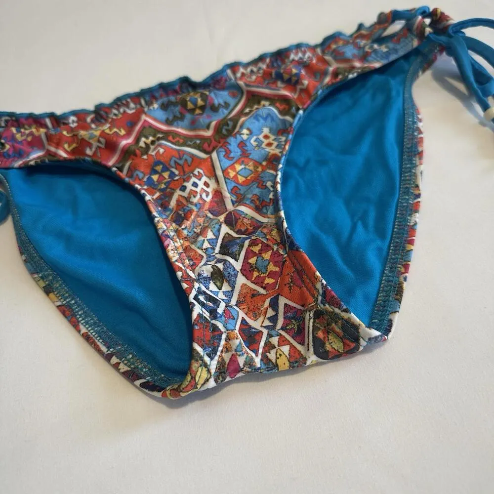 Lucky Brand Blue & Multi Color Boho Bikini Bottom Tie Sides Size S Small - Image 7