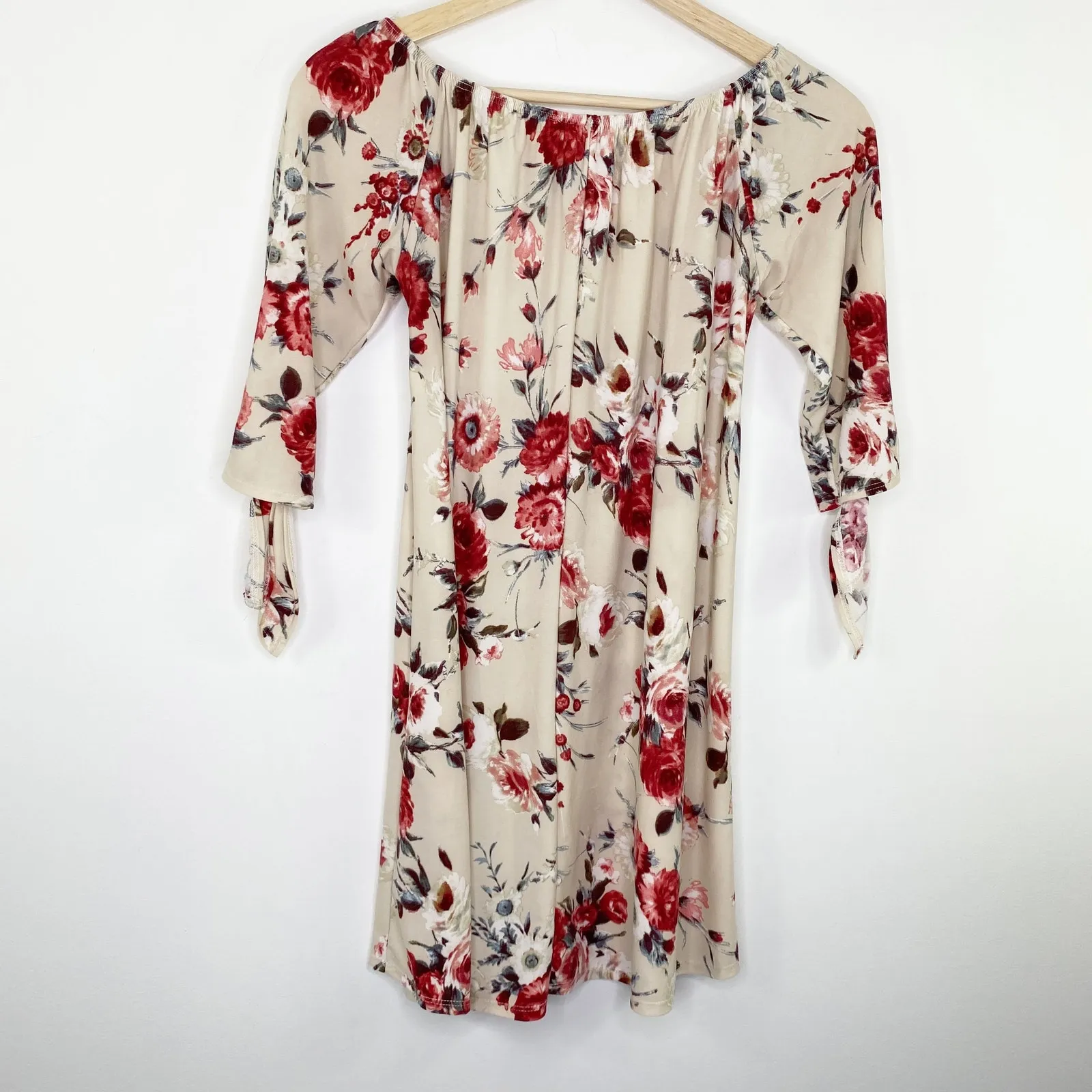 Tres Bien Cream Floral Print Off Shoulder Dress Women's Size Small S - Image 7