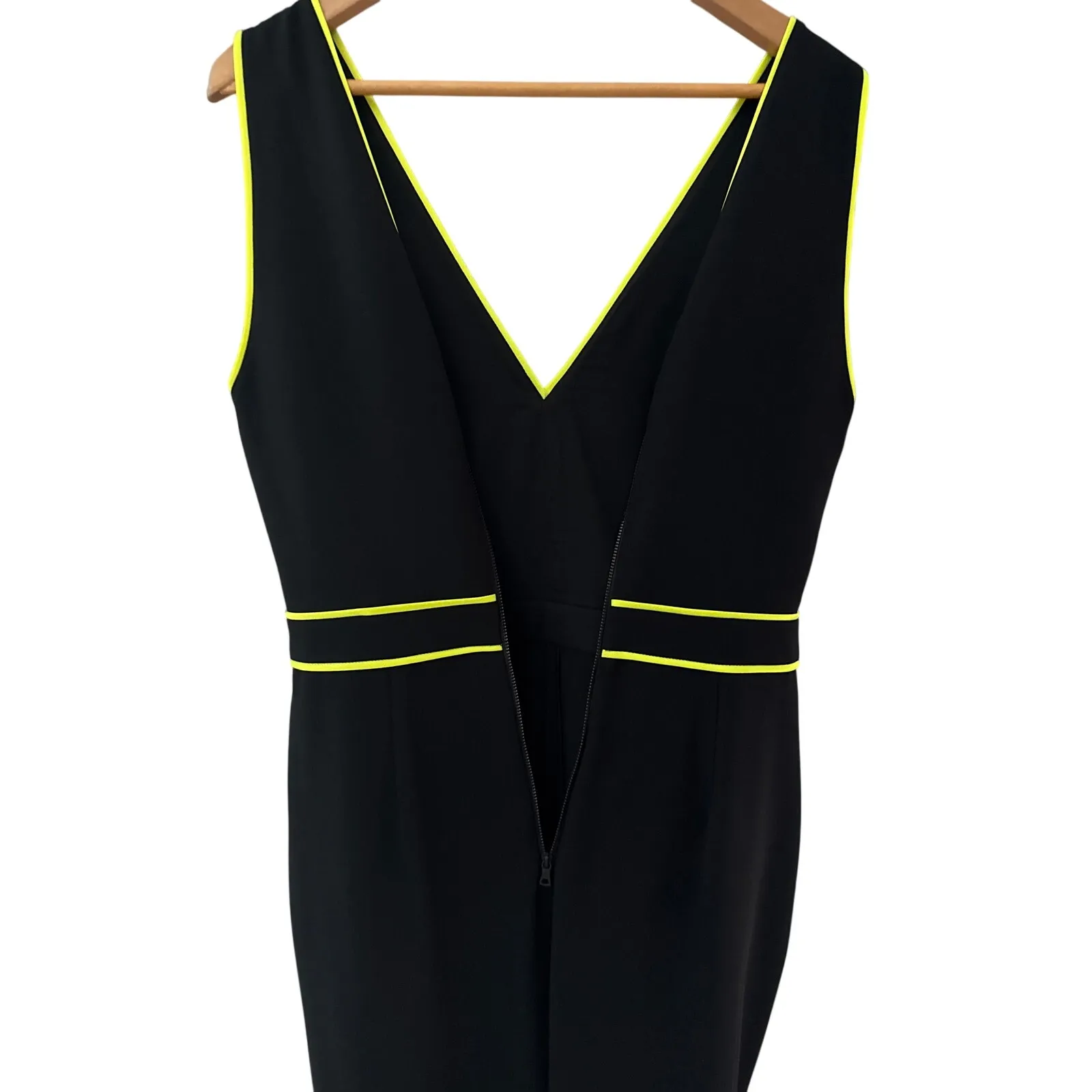 Alice + Olivia  Jeri Piped Jumpsuit Black/Neon Yellow Size 6 - Image 10