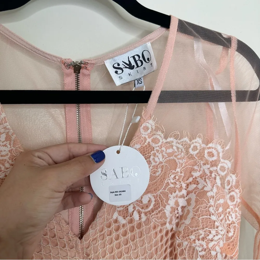 NWT SABO Skirt Peach Lace Mini Dress - Image 6