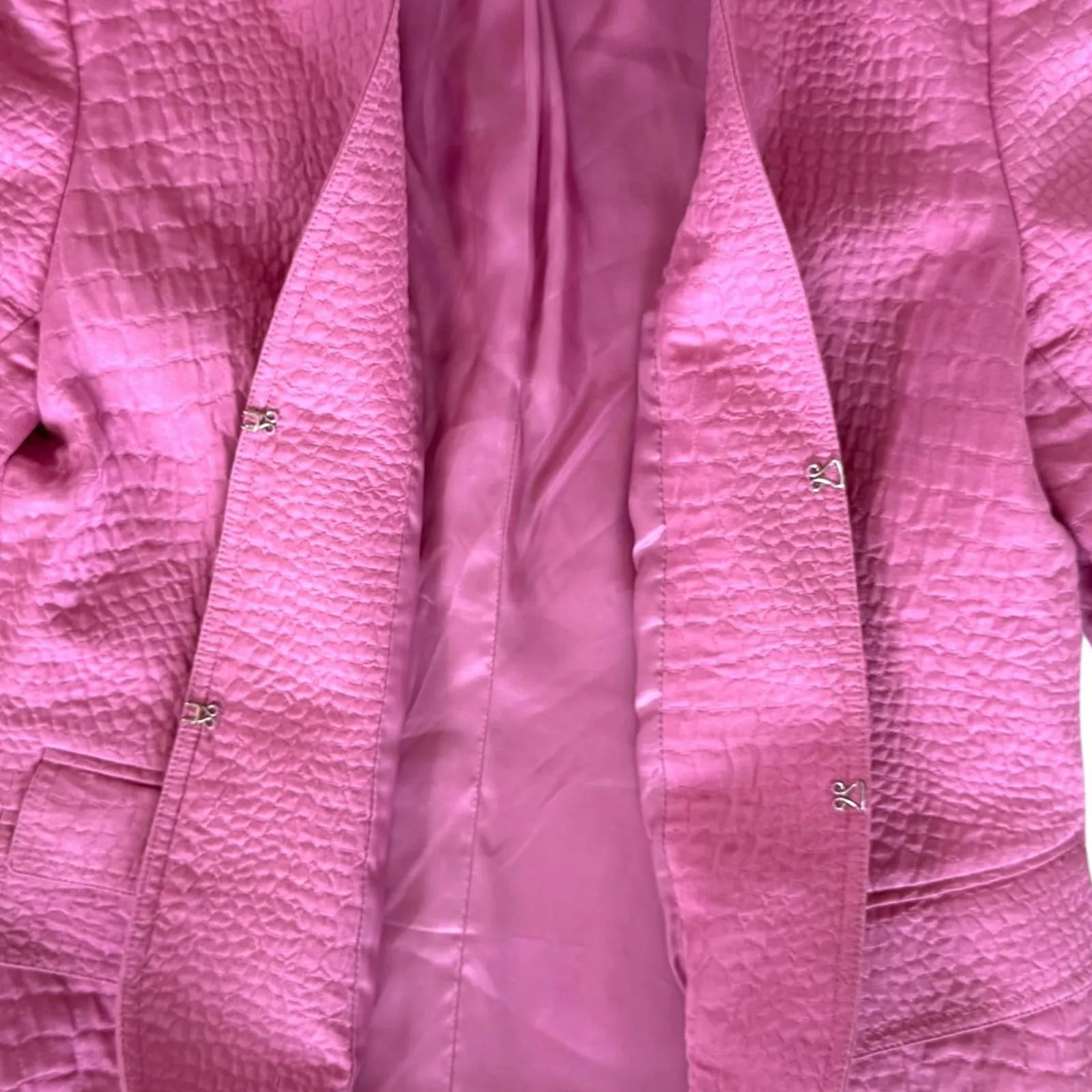 Lafayette 148 Textured Croc Blazer Animal Print Jacket Cotton Silk Size 8 Pink - Image 3