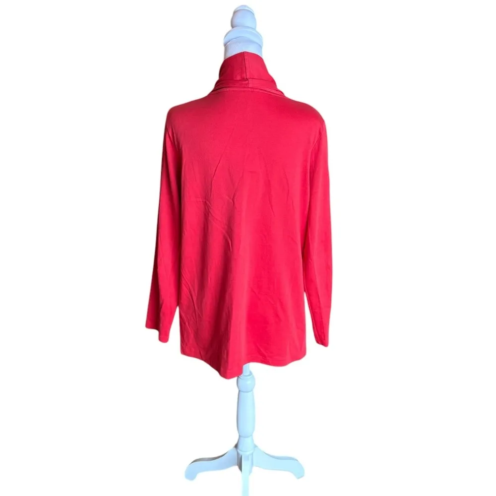 LL Bean Open Front Shawl Cardigan Sweater Supima Cotton Women Large Red - Image 2