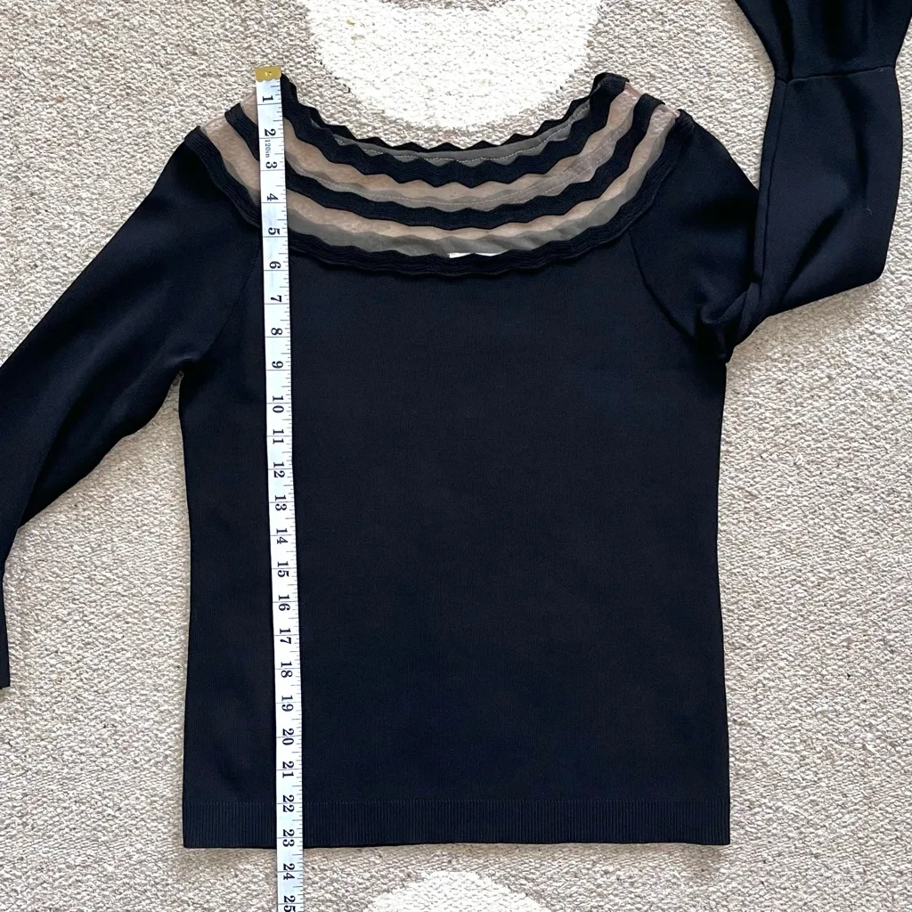 Lucy Paris Zigzag Mesh Boatneck 3/4 Sleeves Wendy Sweater in Black Medium - Image 5
