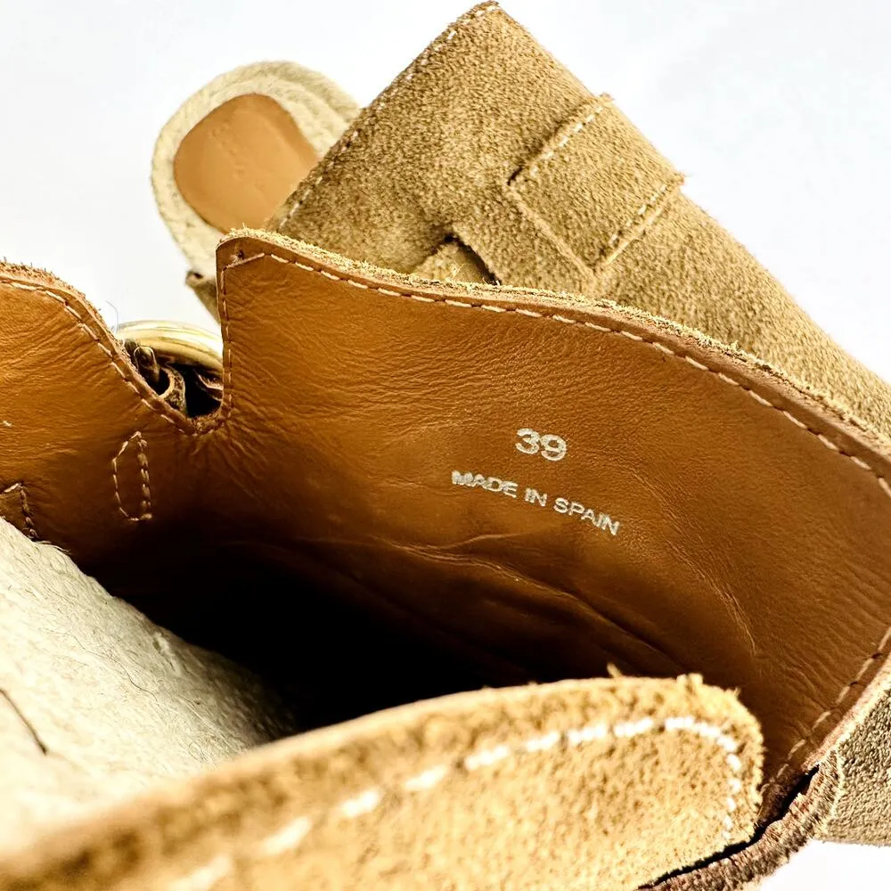 See by Chloe Viviane Clogs Camel Tan Leather Size 39 US 9 Platform Mule Raffia - Image 9