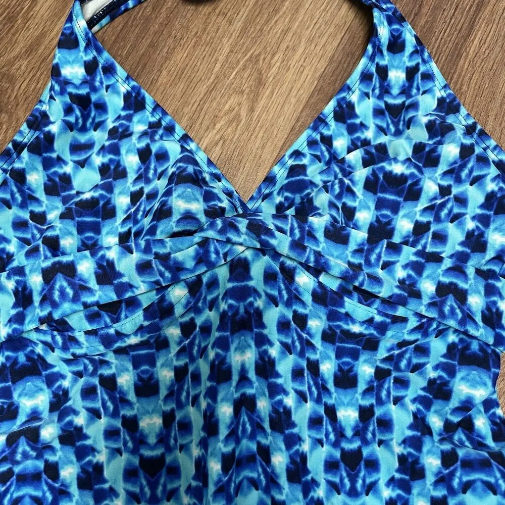 Athleta Tara Halter Tankini Top Blue Tie Dye Size 32D/DD Small Swim Suit Modest - Image 2