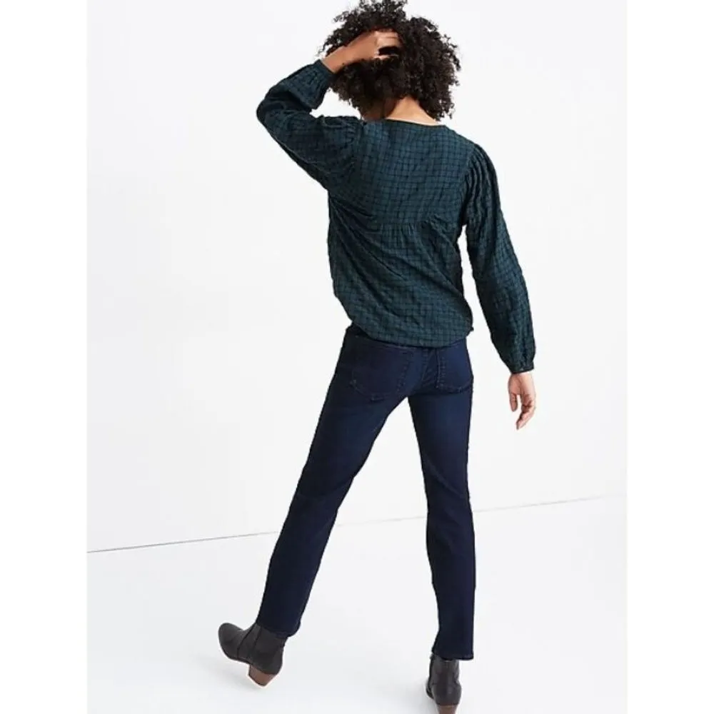 Madewell Green Plaid Balloon Sleeve Peasant Long Sleeve Top Warren Check XS - Image 3