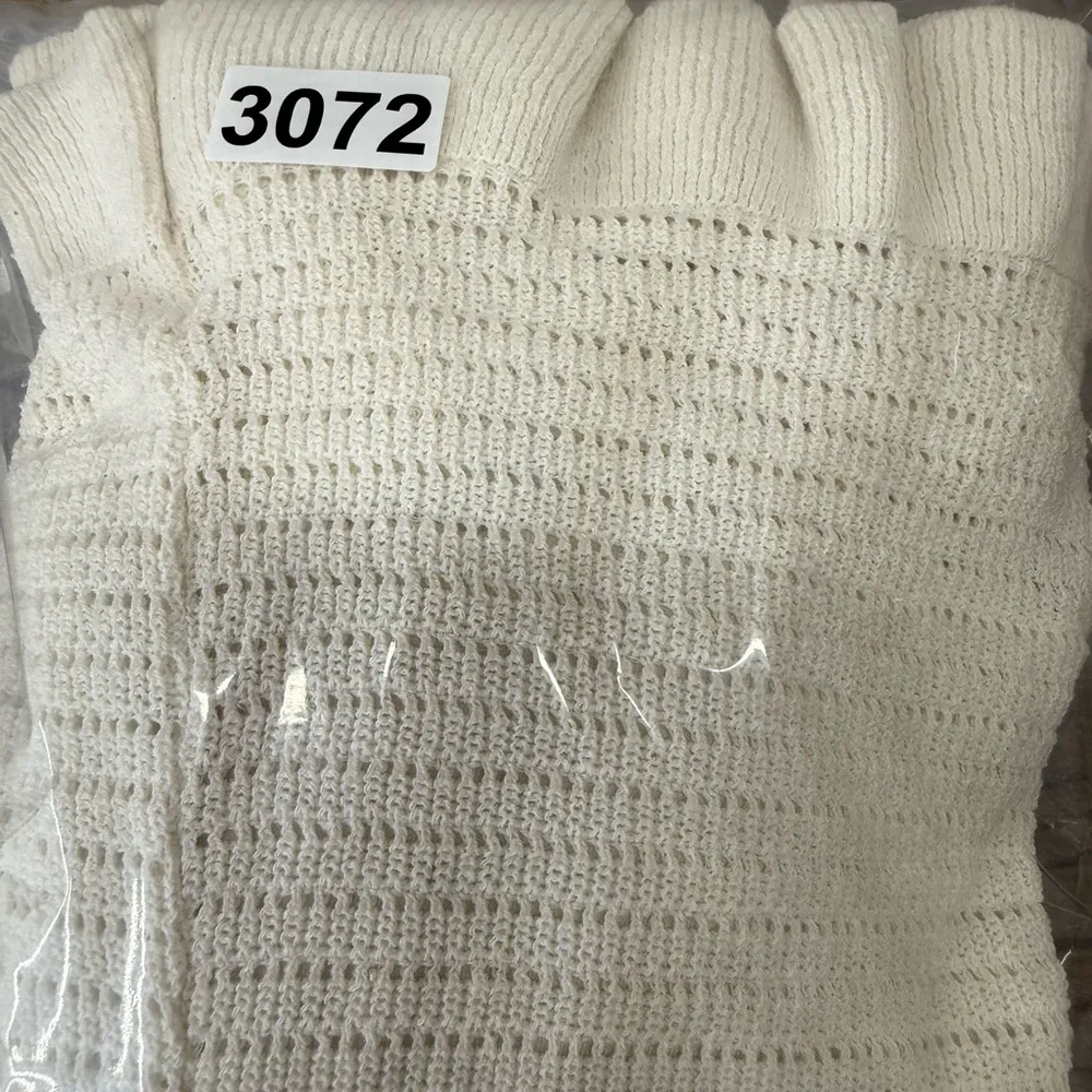 Anthropologie Ruffled Pointelle Knit Mini Dress Square Neck Ivory Cream Womens S - Image 8