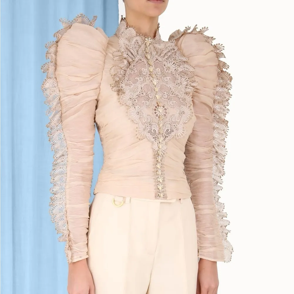 NWT Zimmermann Kaleidoscope Lace Doily Long Sleeve Blouse in Buff Beige - Image 2