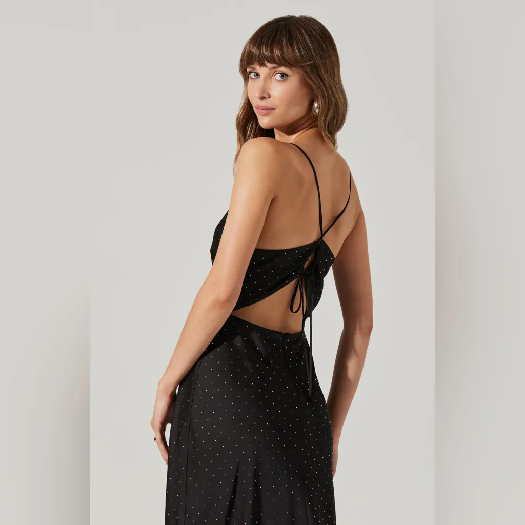 ASTR Bonney Black Satin Slip Maxi Dress Rhinestone Cocktail‎ Party Goth Sz Large - Image 9