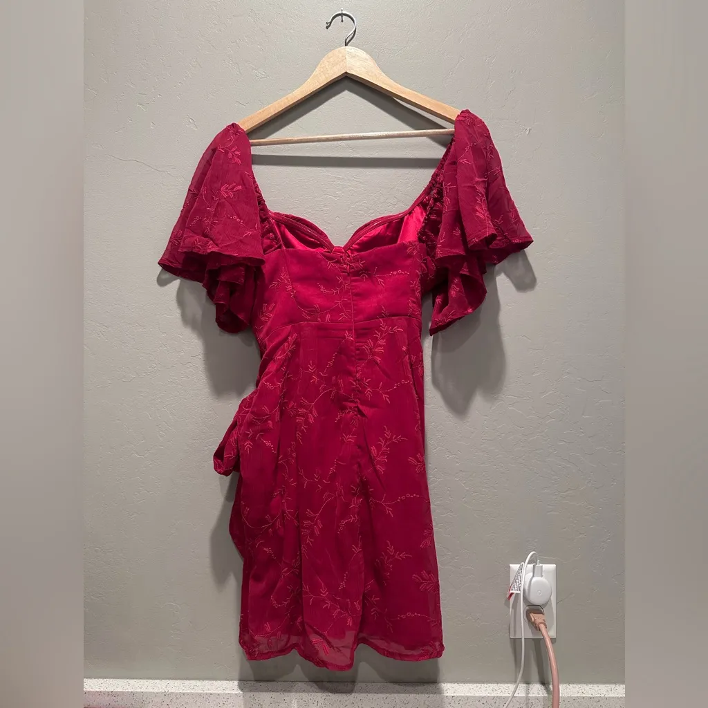 NWT Selfie‎ Leslie Red Mini Aphrodite Molded Bust Embroidered Wrap Dress Large - Image 4