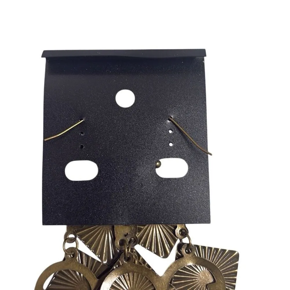 Bronze Geometric Square Chandelier Dangle Fashion Earrings Deco Boho 4.5" NEW Tan - Image 4