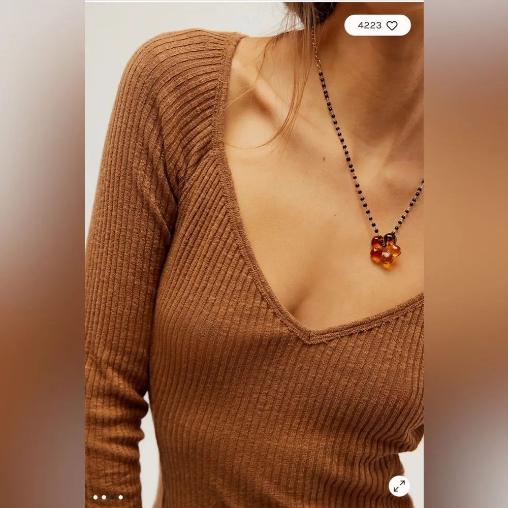 Free People We The Free Passing Thru Layering Tee Brown Size S Long Sleeve VGUC - Image 3