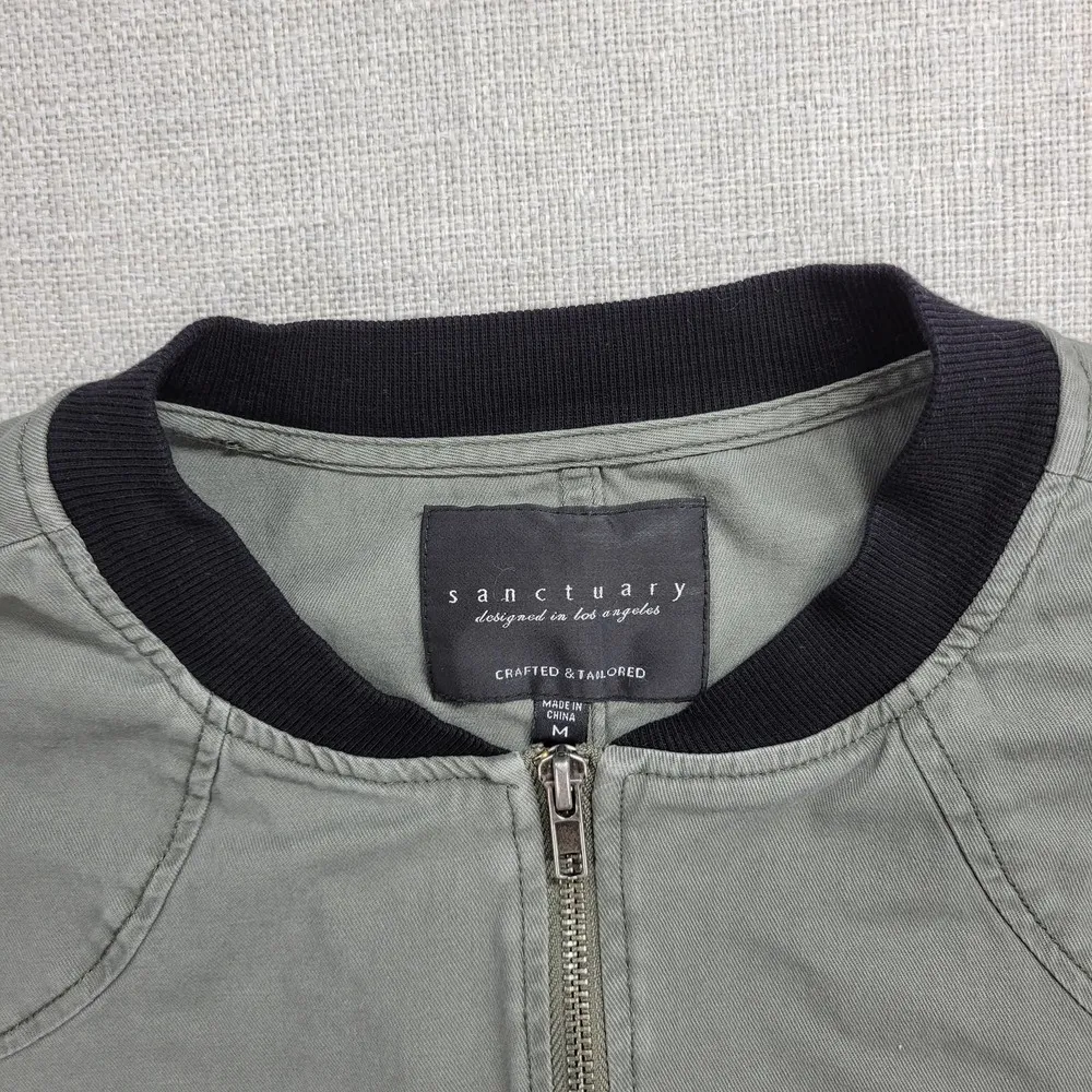 Sanctuary Womens Jacket Size M Olive Green Zip Up Military Twill Bomber Crop - Image 2