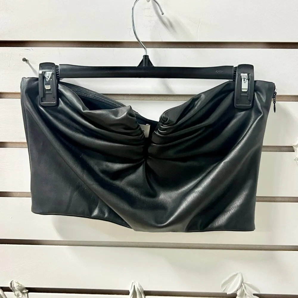 ALIX NYC Portia Strapless Vegan Leather Bandeau Crop Top Black Women's Size M - Image 4