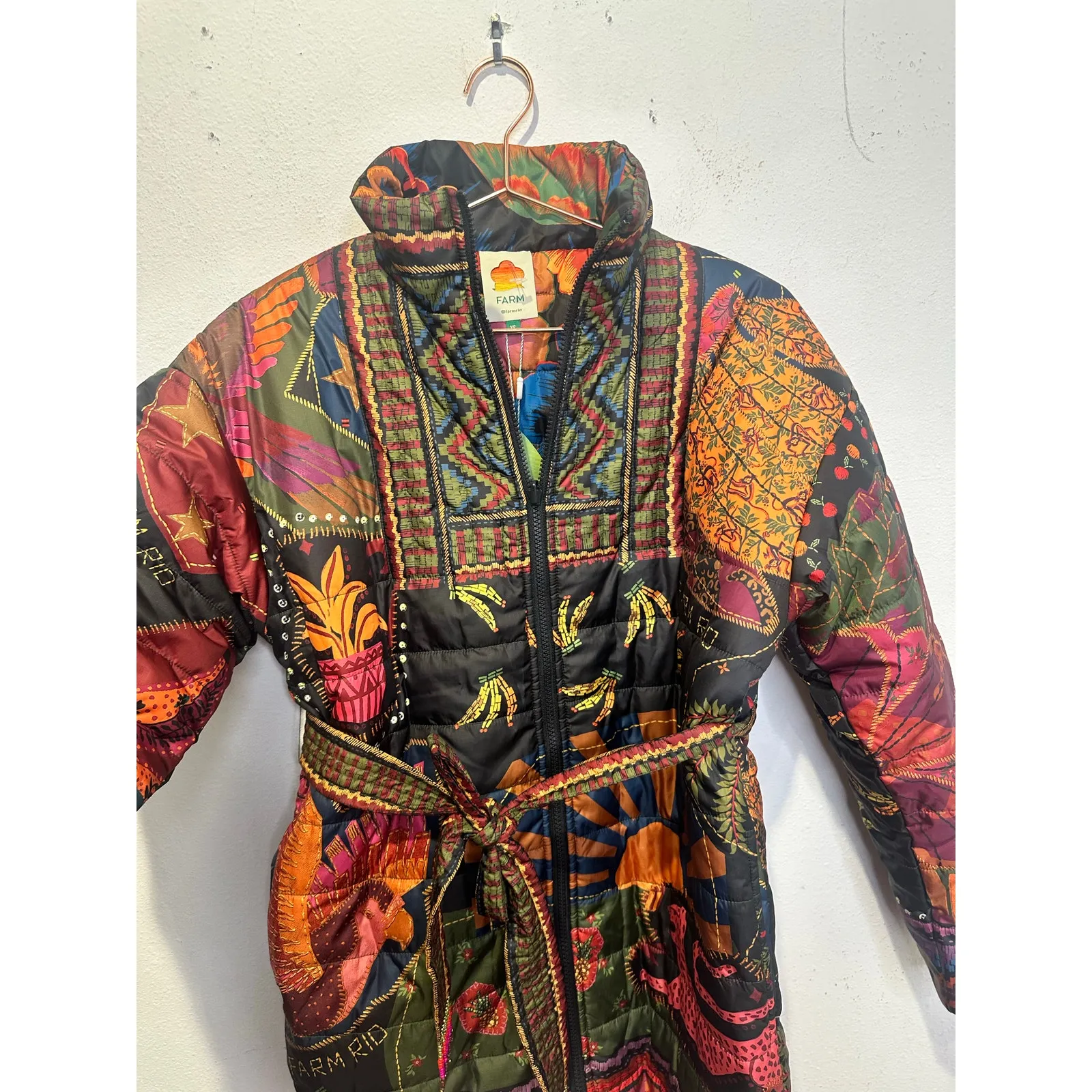 FARM RIO Wild Print Multicolor Reversible Belted Puffer Quilted Jacket size XS - Image 5