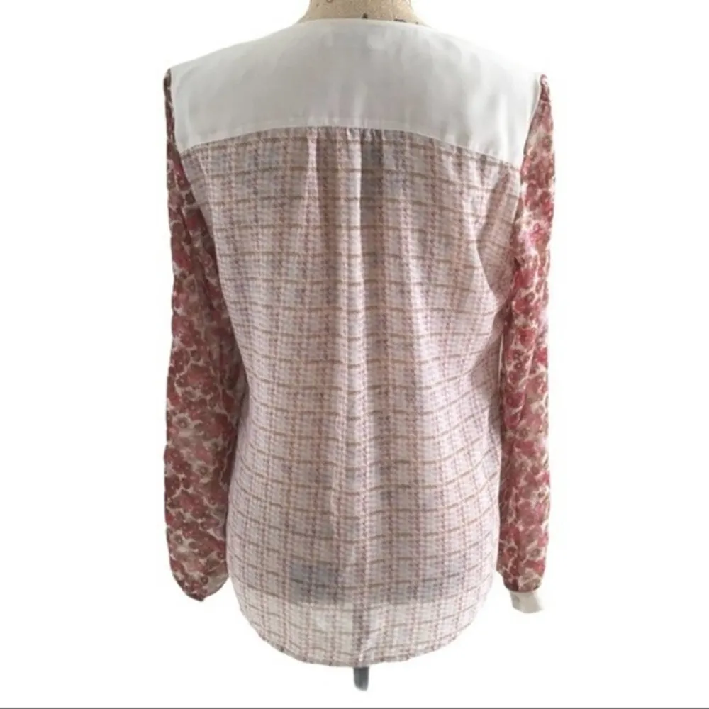 Hinge Houndstooth Semi Sheer Top Blouse Small EUC - Image 2