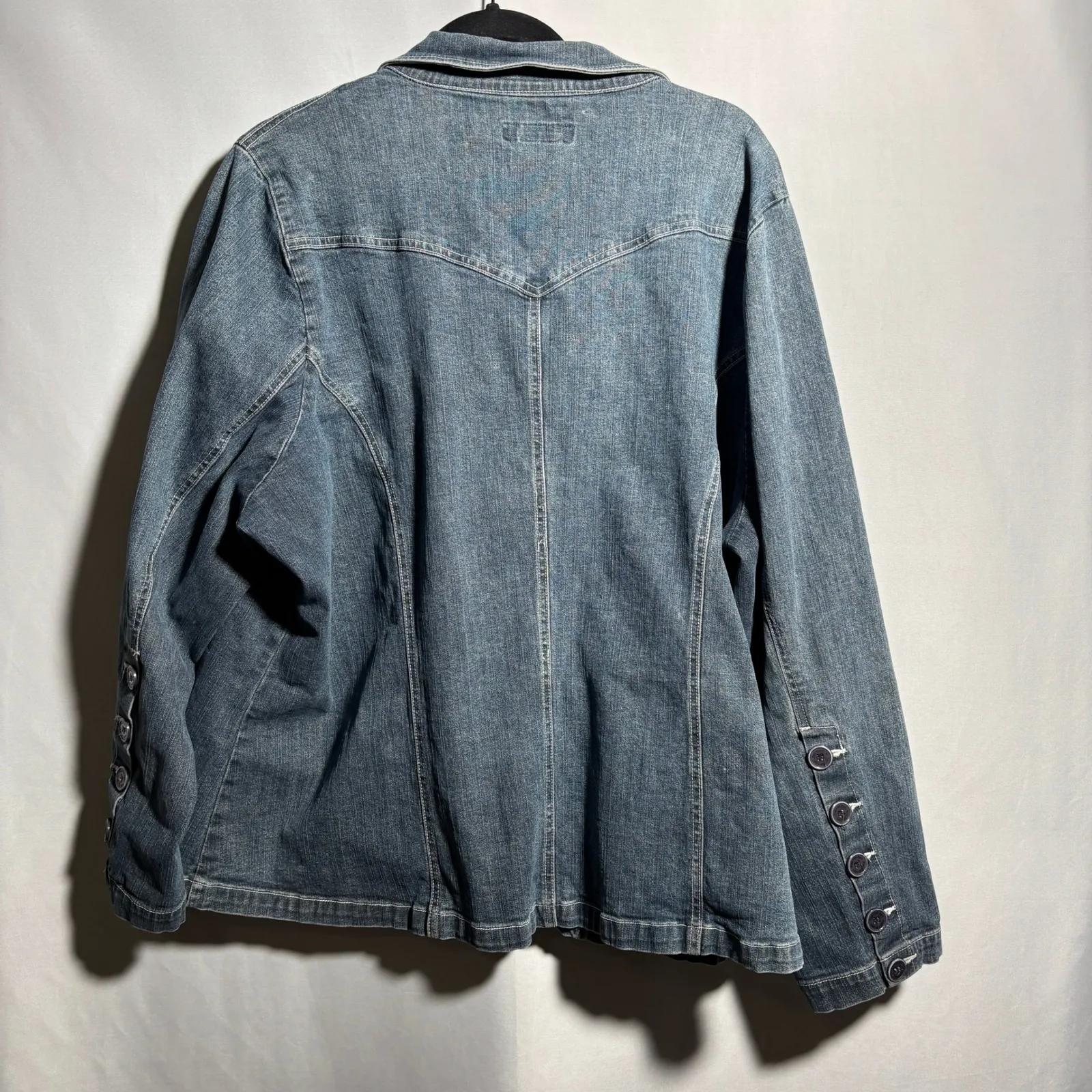 Vintage Blue‎ Denim Blazer Jacket Womens Plus Size 4X Pockets Fade Retro Classic Blue - Image 2