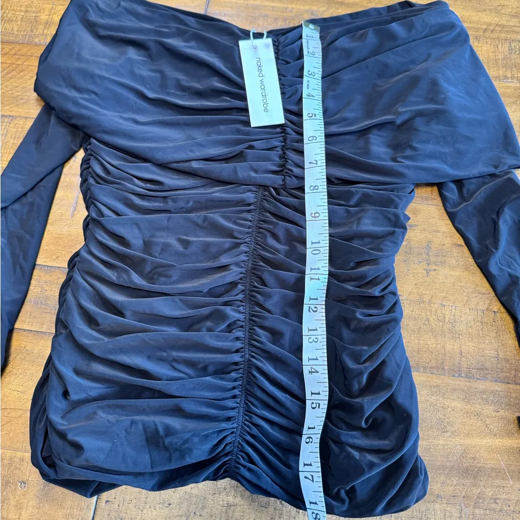 Naked Wardrobe Shoulderless Ruched Black Long Sleeve Top Date Night NWT - Image 7