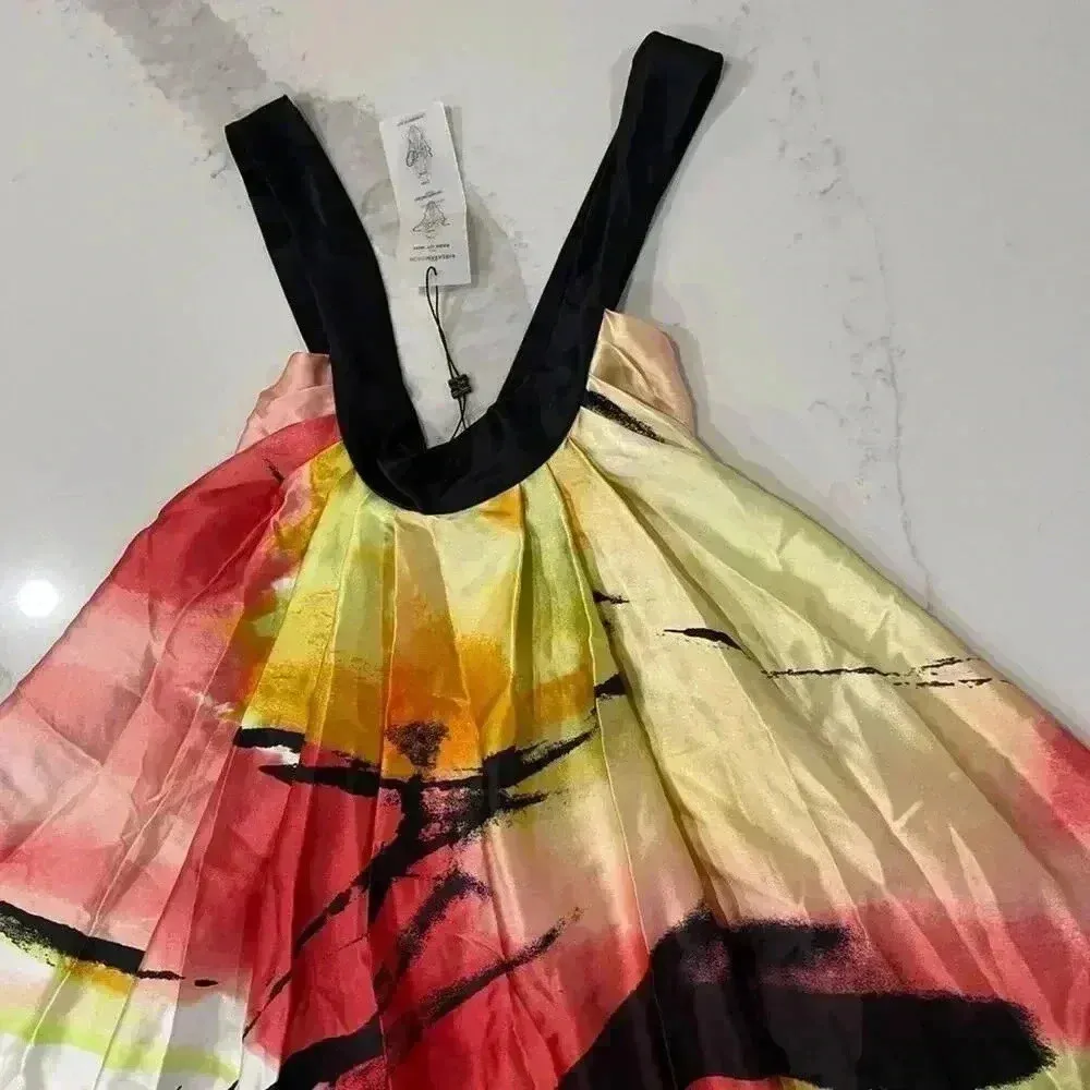 BCBGMaxazria NWT 100% Silk Shift Dress Abstract Print TieWaist Womens Small Mini - Image 3