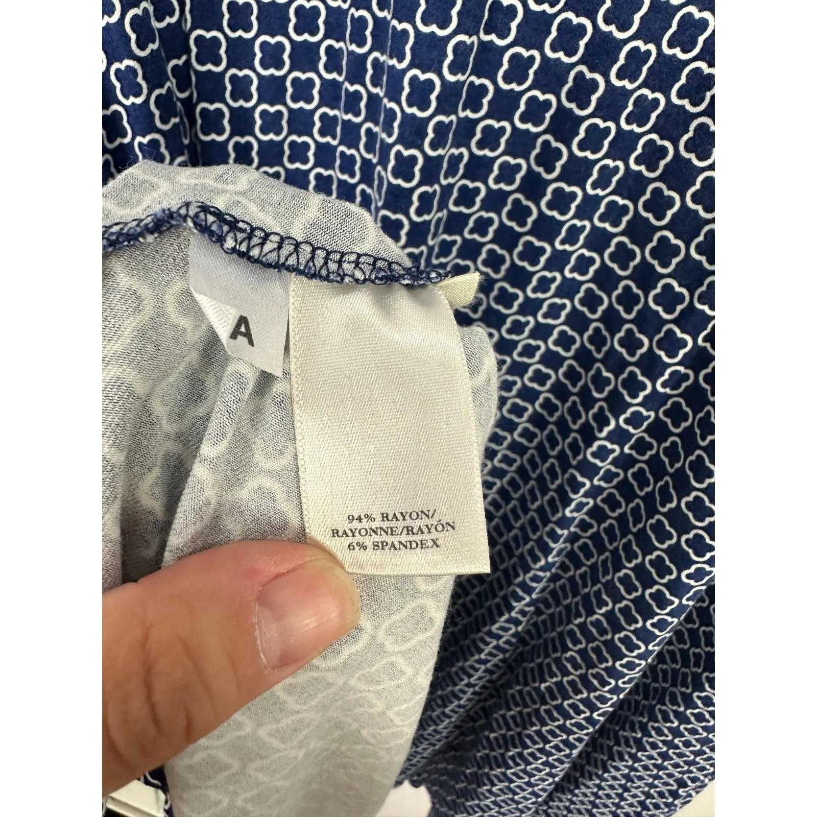 Ann Taylor Dress XXL Navy Geometric Fit Flare Preppy Quiet Luxury Coastal Chic - Image 4