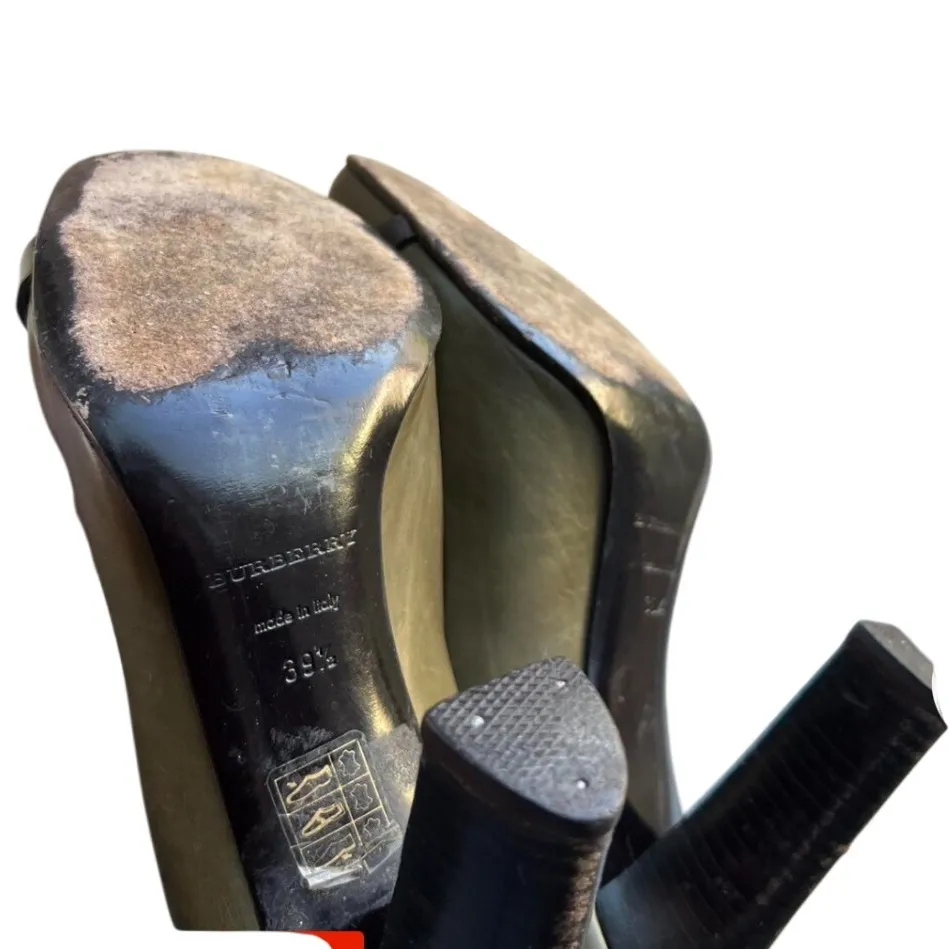 BURBERRY Pumps Women Designer Heels Gold Buckle Olive Green Leather 39.5/8.5 - Image 5