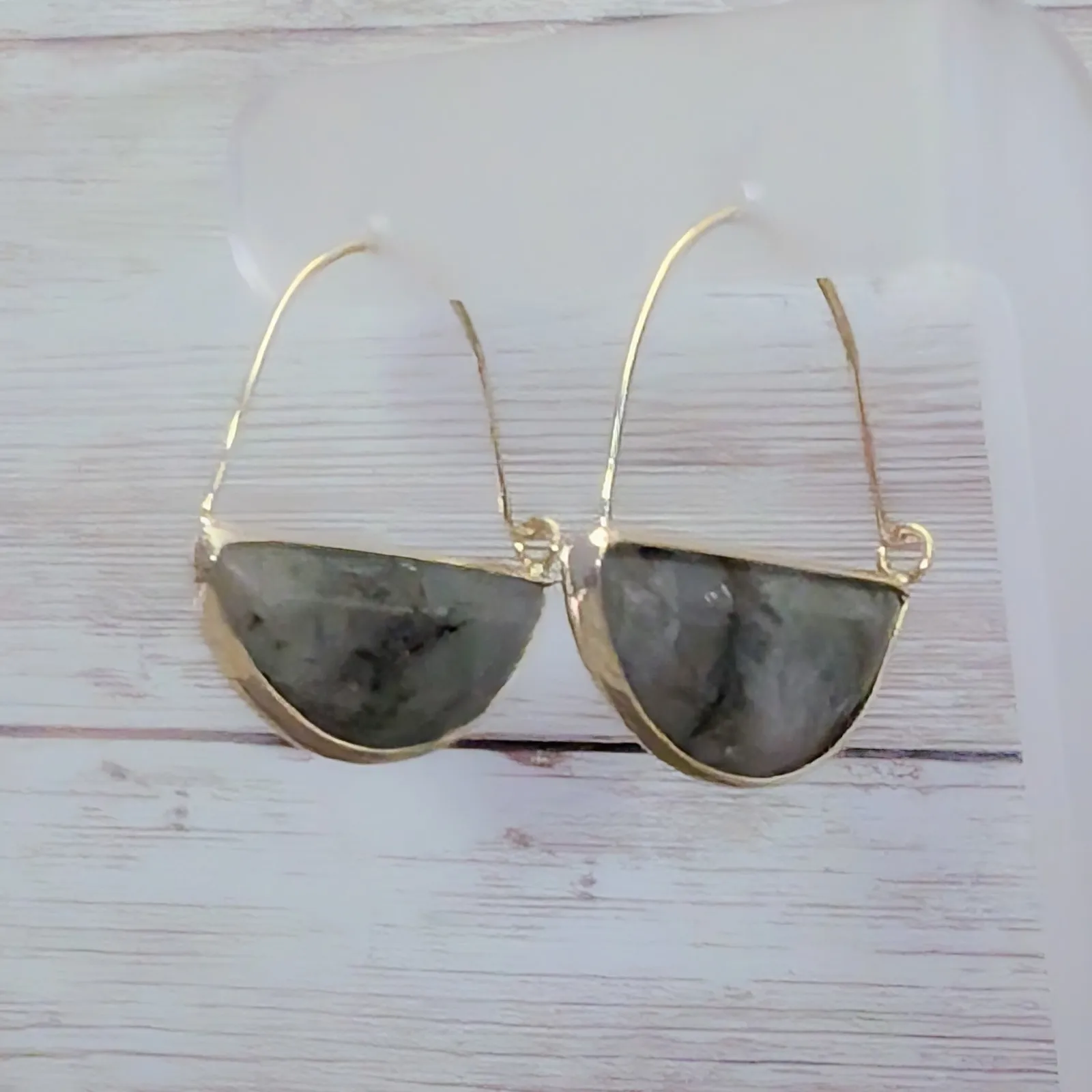 Stone & Gold Tone Large Dangle Earrings for Pierced Ears - Image 4