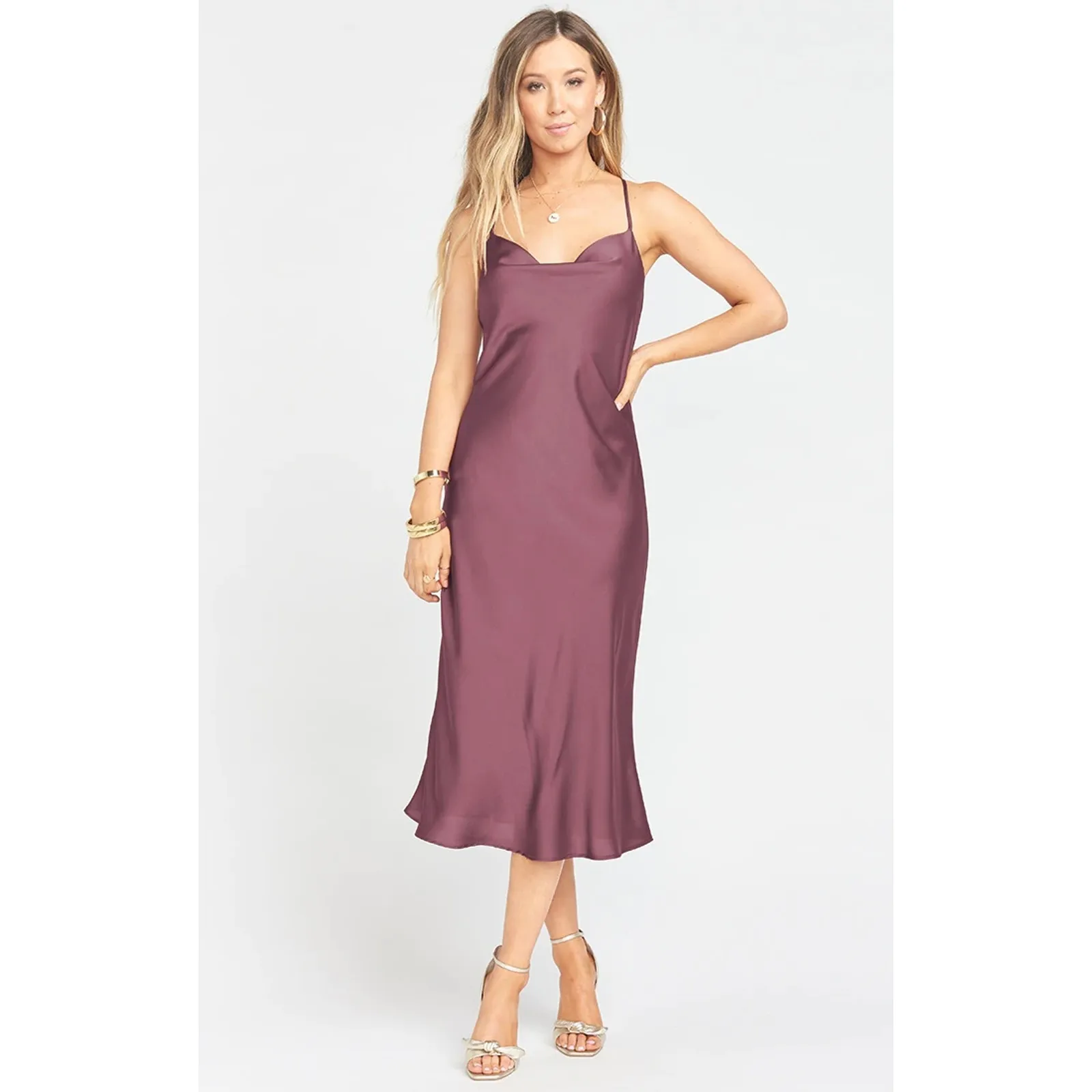 Show Me Your Mumu Verona Cowl Dress Dusty Plum Luxe Satin XXS NWT - Image 2
