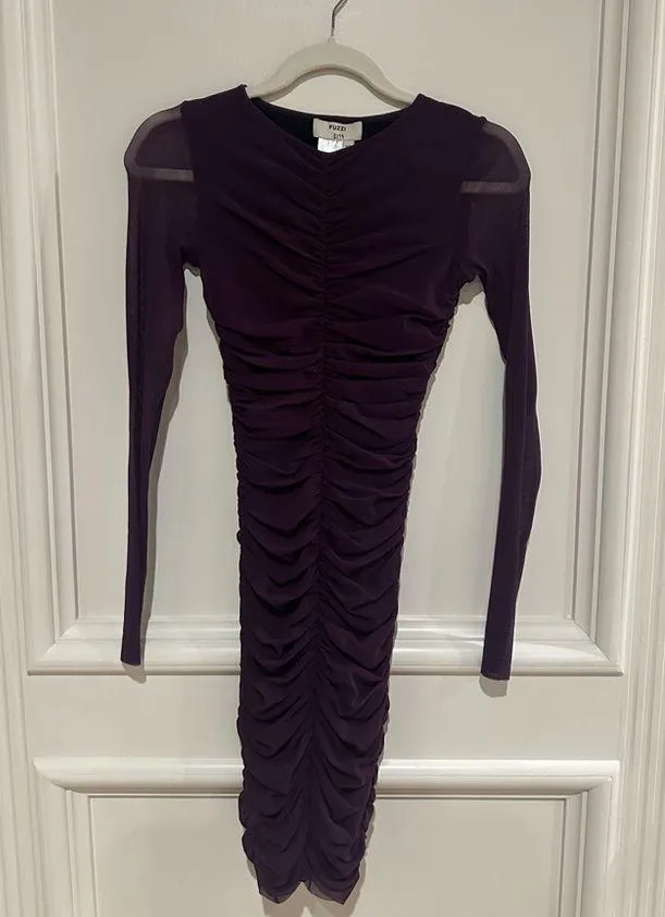 Fuzzi Long Sleeve Mesh Mini Dress Sheer Size XS NWOT Burgundy Purple - Image 6
