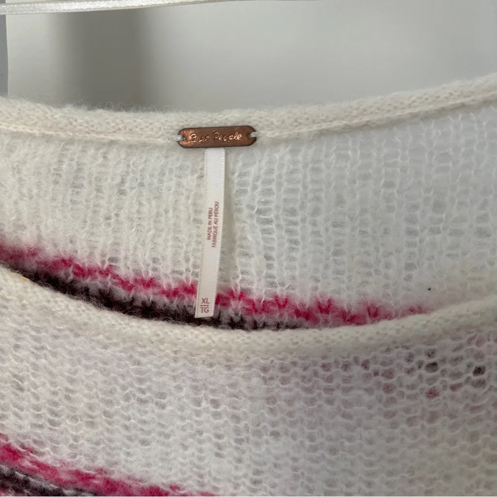 Free People Hockley Stripe Sweater Evening Cream with Pink and Purple Stripes - Image 10