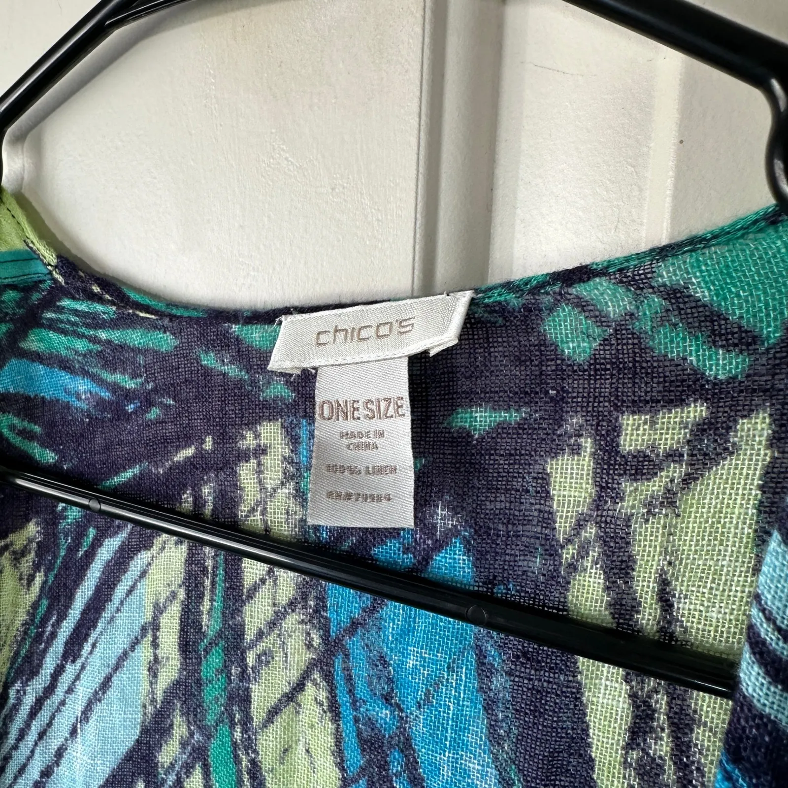 Chico's‎ Linen Kimono Open Wrap Top Palm Print Foliage Cover Up Beach One Size - Image 2